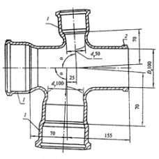 Чугунная прямая крестовина 100x50 мм прямая со смещенной осью отвода СЧ18 ГОСТ 6942-98