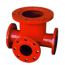 Чугунный фланцевый тройник с пожарной подставкой 300x250x326x274 мм 15 мм 250 мм СЧ15 ГОСТ 5525-88